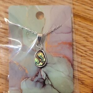 Iridescent Silver Necklace with Abalone Pendant